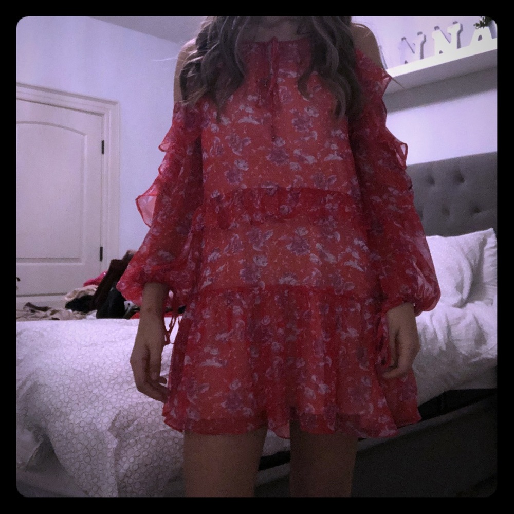 Red and purple flower dress